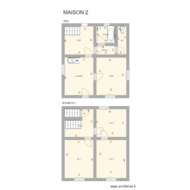 BONNET MAISON 2. Plan de 11 pièces et 72 m2