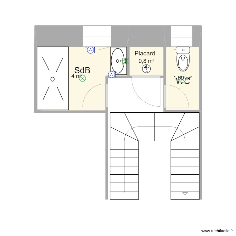 SdB Cazaban Germaine. Plan de 3 pièces et 6 m2