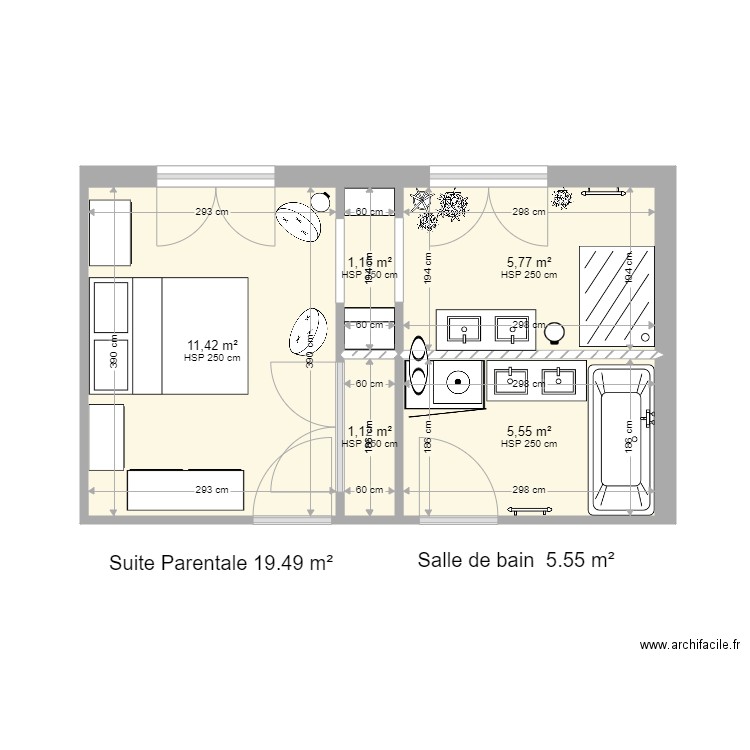 SuitP20etSDB5. Plan de 5 pièces et 25 m2