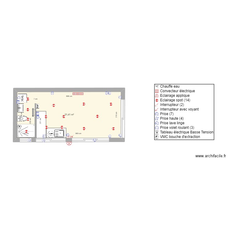 RENE PASCAL. Plan de 1 pièce et 21 m2