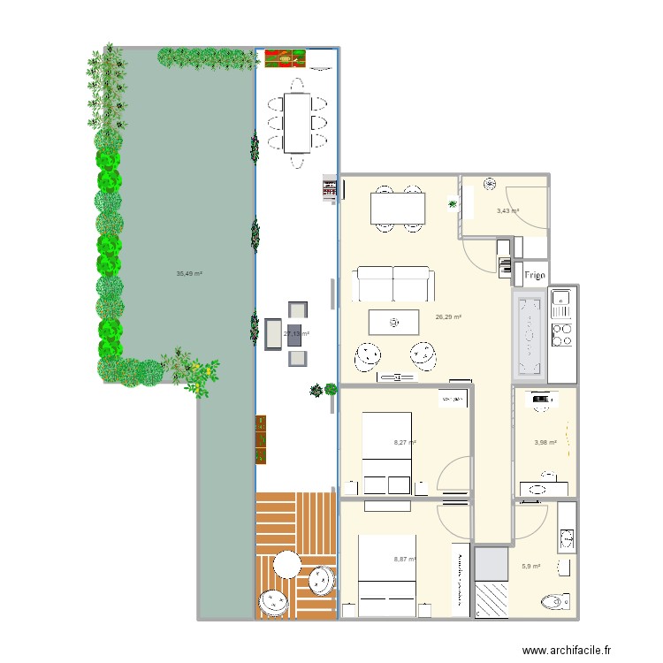Appt 2a. Plan de 8 pièces et 119 m2