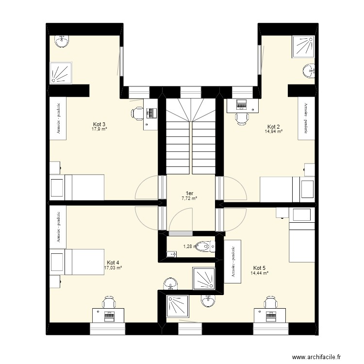 Laboratoire 24 - version 2 - 1er étage. Plan de 6 pièces et 73 m2