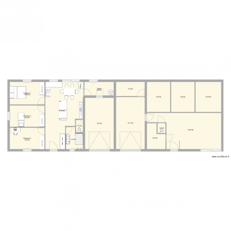 projet maison mitoyenne 3 chambres avec garage. Plan de 0 pièce et 0 m2