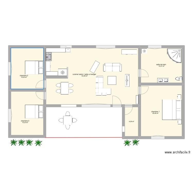 maison cap skirring . Plan de 6 pièces et 127 m2