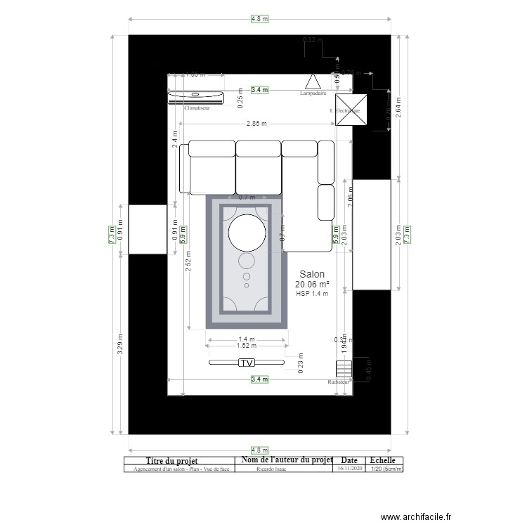 Agencement salon plan vue de face final. Plan de 0 pièce et 0 m2