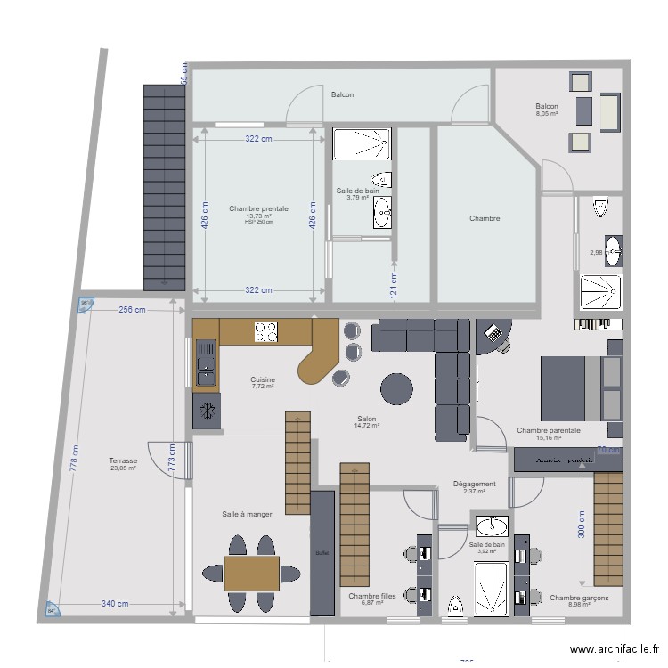 Maison ROCHA. Plan de 18 pièces et 151 m2