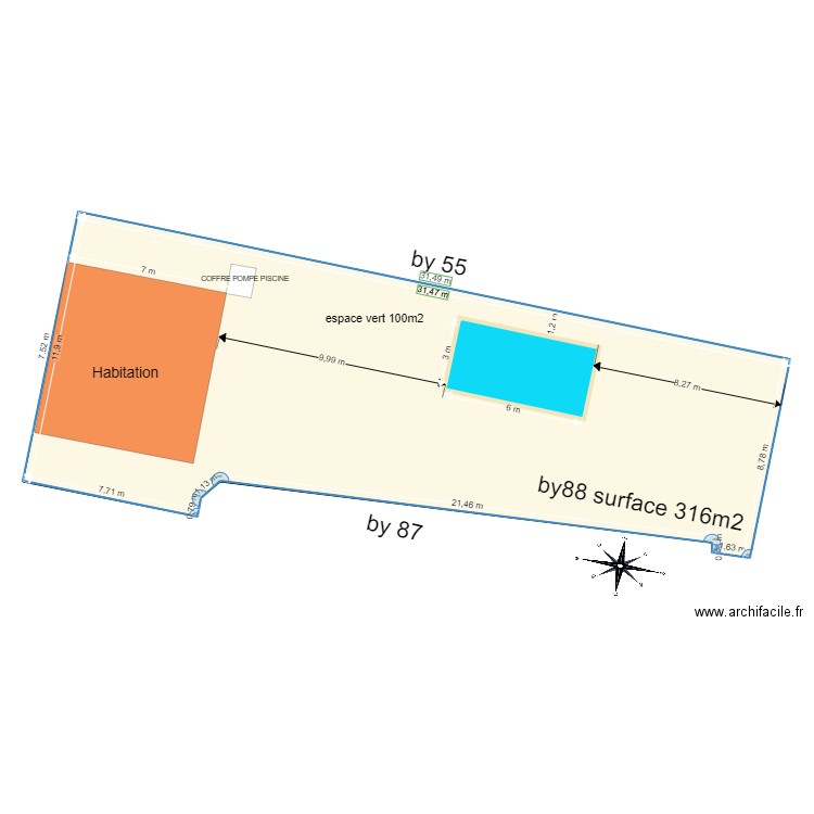 piscine 2. Plan de 1 pièce et 313 m2