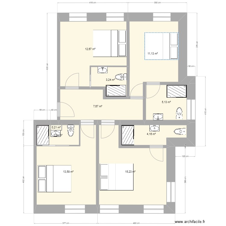 projet lux2. Plan de 10 pièces et 76 m2