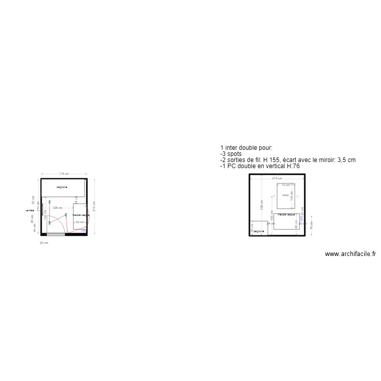 sdb bourhis plan elec vue de face. Plan de 0 pièce et 0 m2