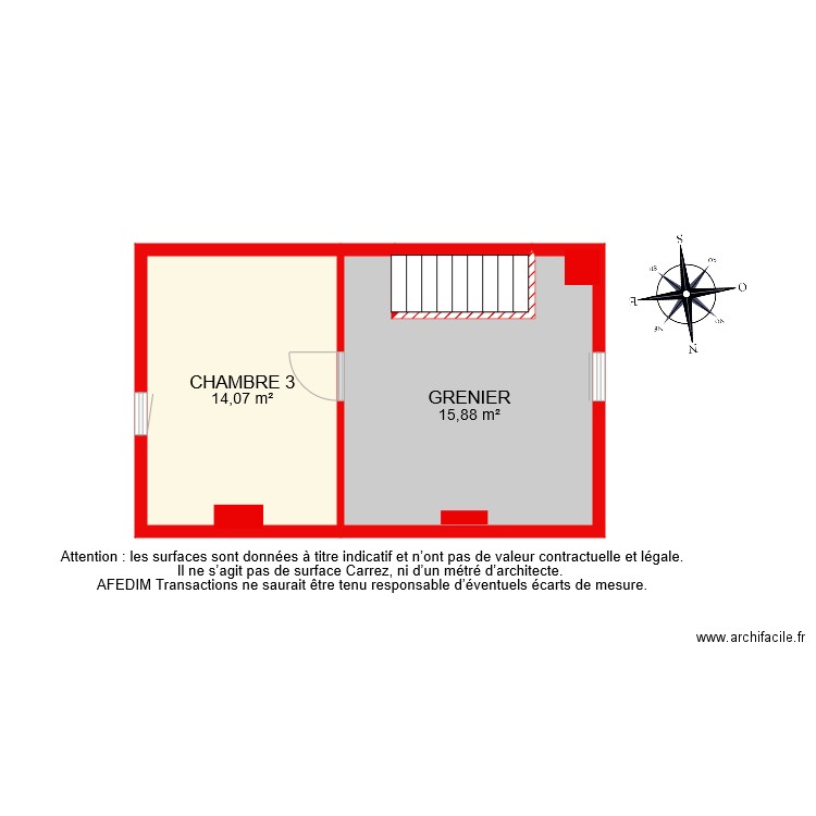 BI 8064 ETAGE 2. Plan de 3 pièces et 32 m2