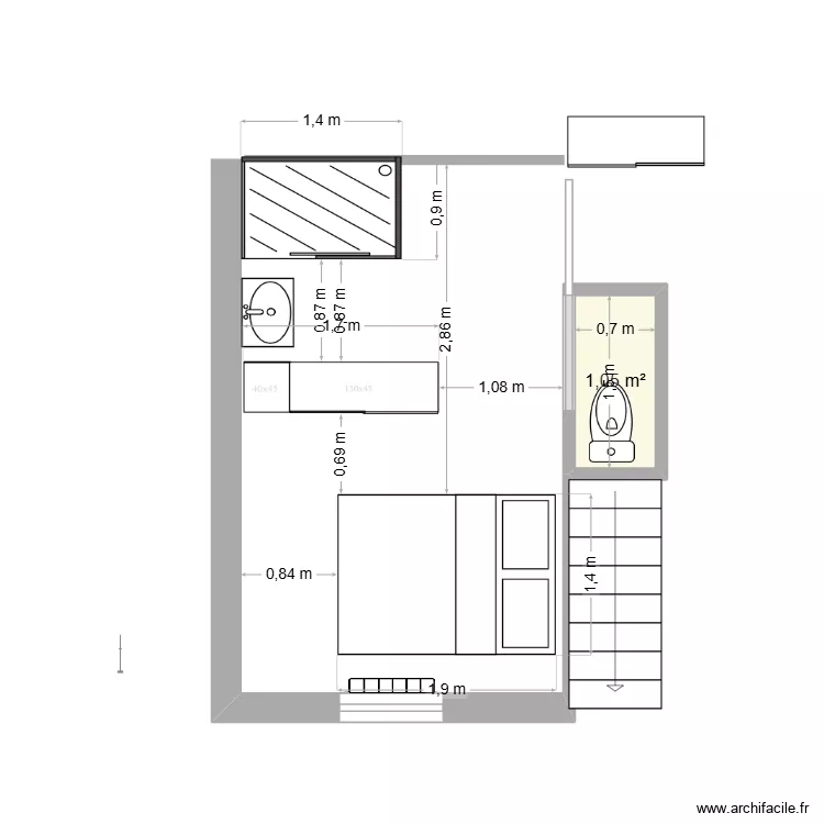 Chambre1. Plan de 1  et 1 m²