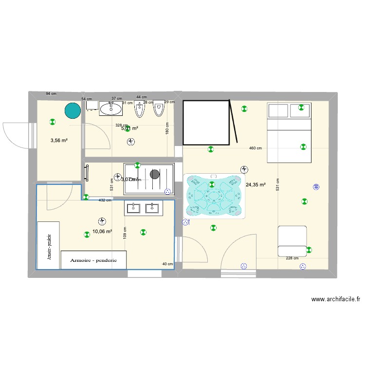 SPA et SDB 10. Plan de 5 pièces et 46 m2