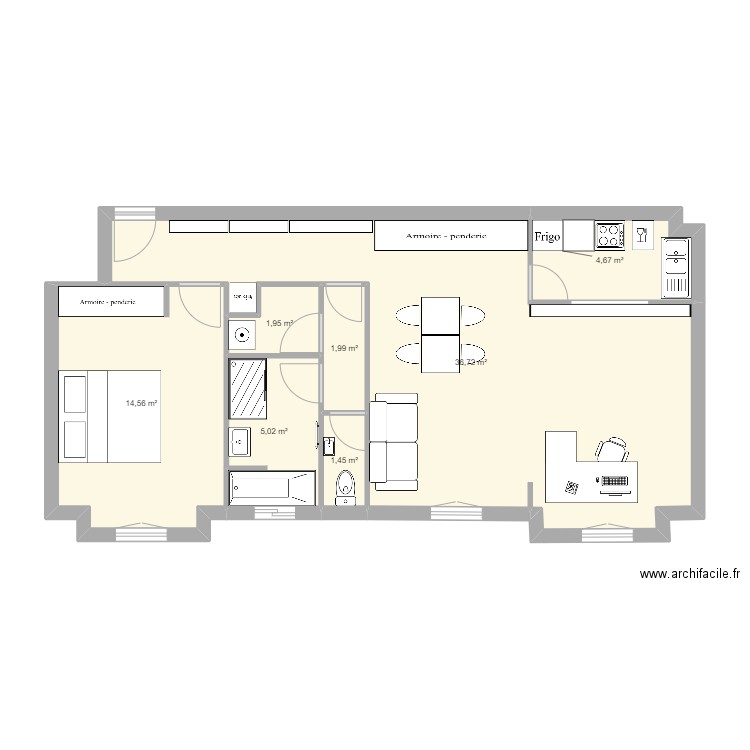 Pierre-Yves V2. Plan de 7 pièces et 66 m2