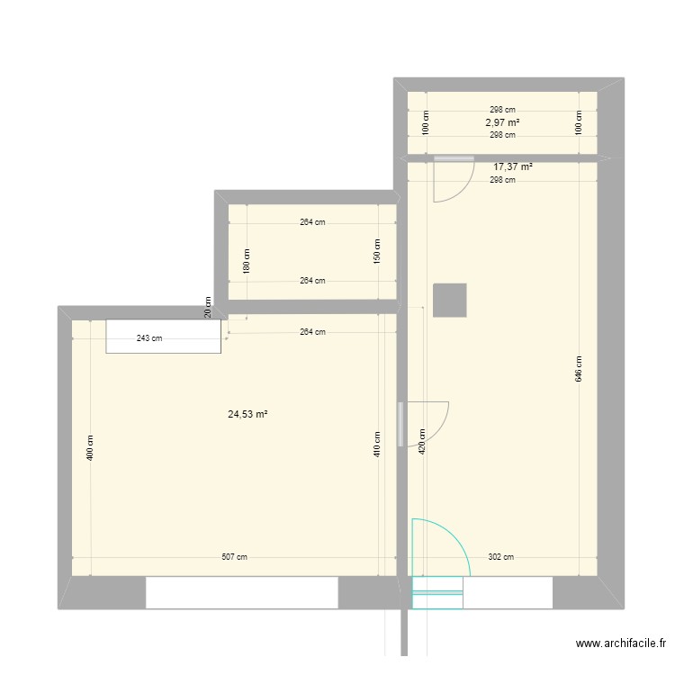 208. Plan de 3 pièces et 45 m2