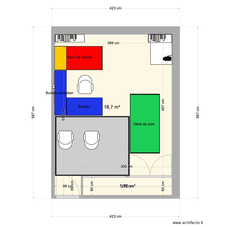 Cabinet BJ config5. Plan de 2 pièces et 20 m2