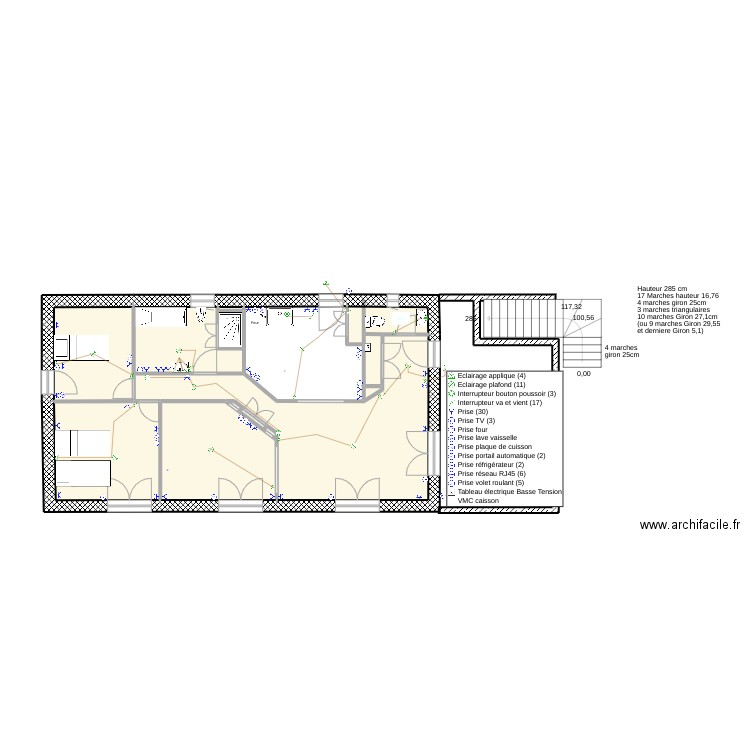 Implantation avec elec. Plan de 10 pièces et 70 m2