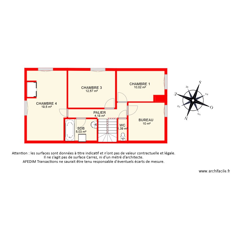 BI 7935 ETAGE . Plan de 9 pièces et 66 m2