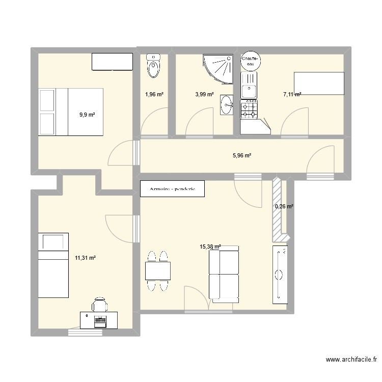 appt Tarbes. Plan de 8 pièces et 56 m2