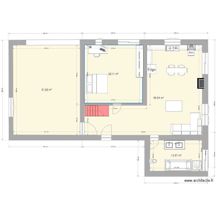 cuisine inversée. Plan de 0 pièce et 0 m2