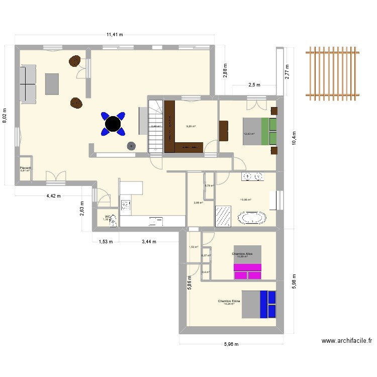 Etage. Plan de 14 pièces et 148 m2