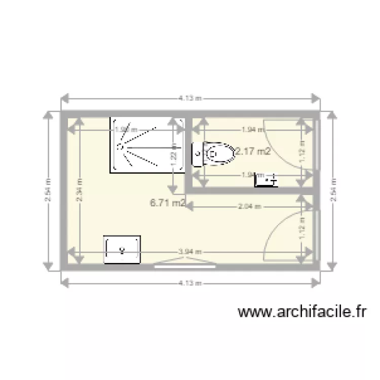 Salle de bains &eacute;tages 1 et 2. Plan de 