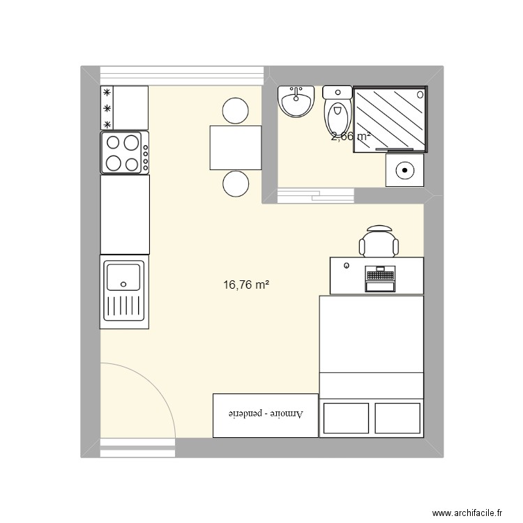 pièces / maisons. Plan de 2 pièces et 19 m2