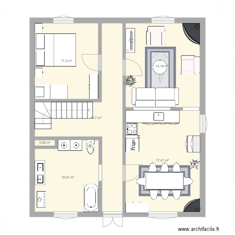 vraies dimensions cuisine milieu sejour fermé. Plan de 0 pièce et 0 m2