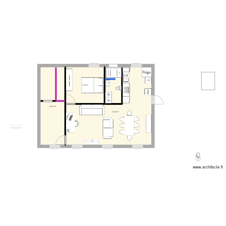 platane. Plan de 3 pièces et 68 m2