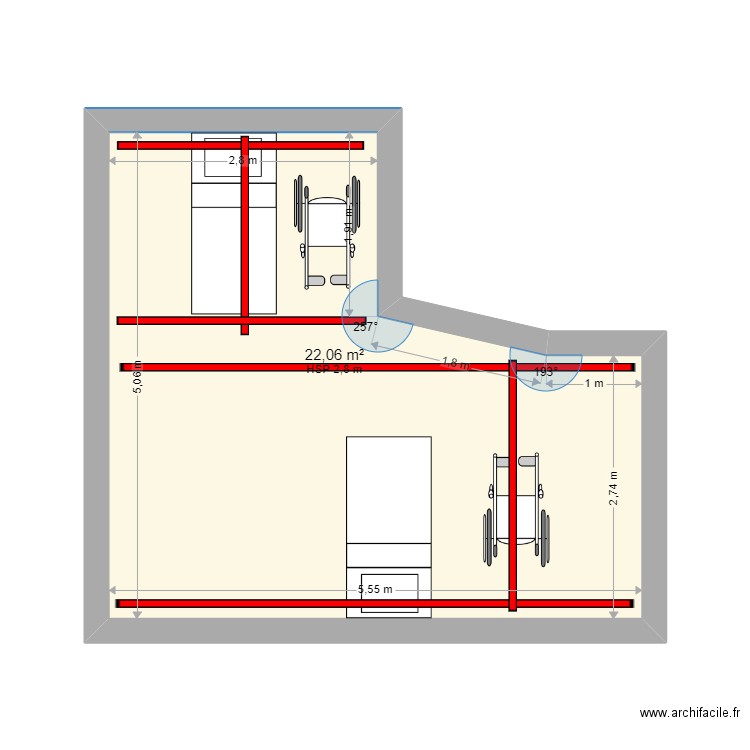 EPAD les jardins d iroise  d idron rails ch double systeme H. Plan de 1 pièce et 22 m2