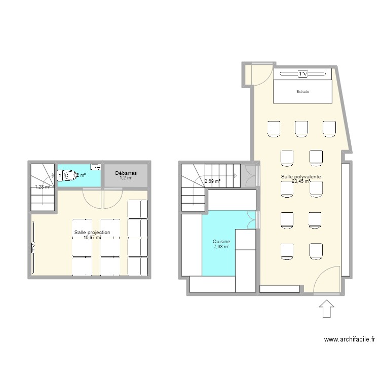 Plan local_Salle polyvalente. Plan de 7 pièces et 49 m2