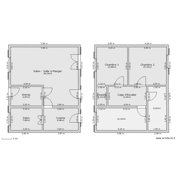 1er et 2ème étage . Plan de 0 pièce et 0 m2