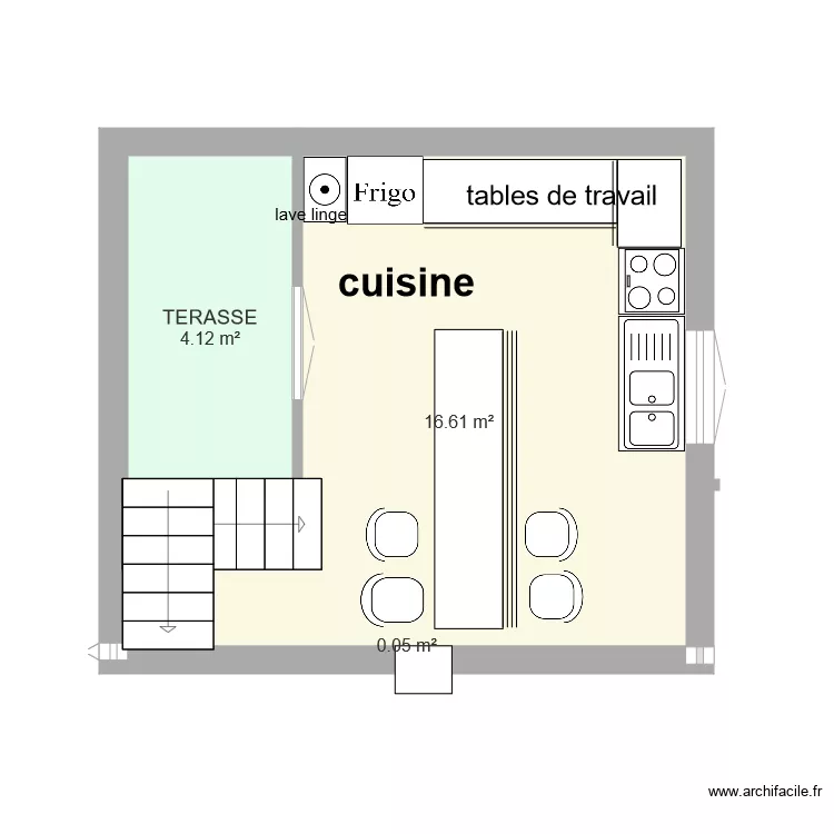 CUISINE en angle sous fen&ecirc;tre table RECTANGULAIRE. Plan de 