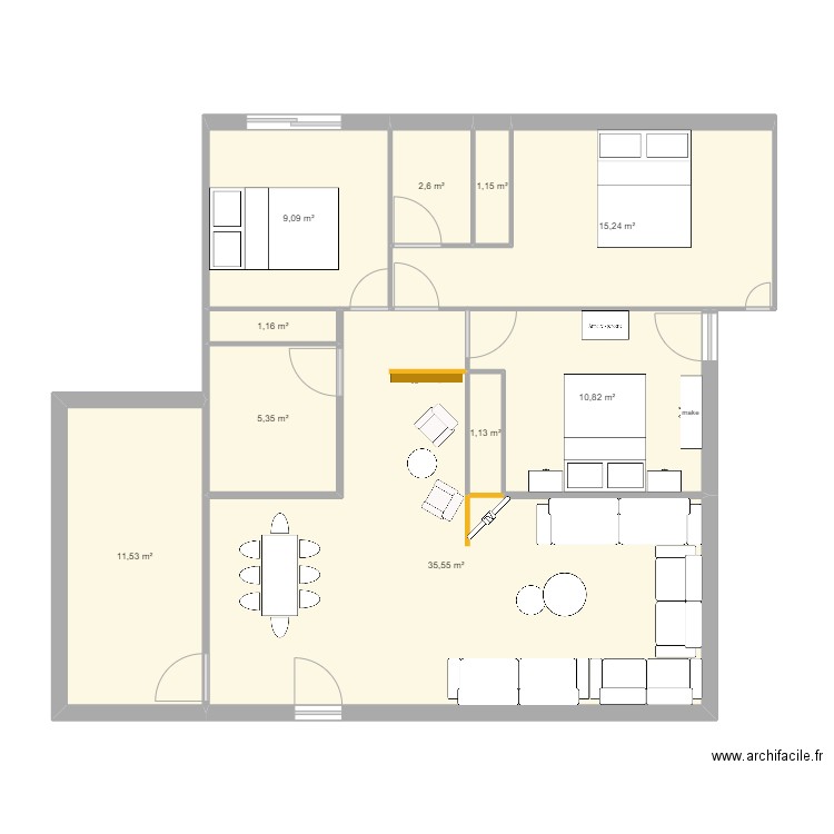 Zak. Plan de 10 pièces et 94 m2