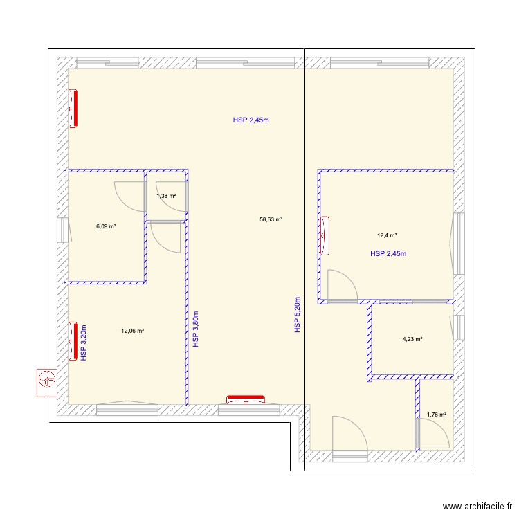 Clim rdc. Plan de 7 pièces et 97 m2