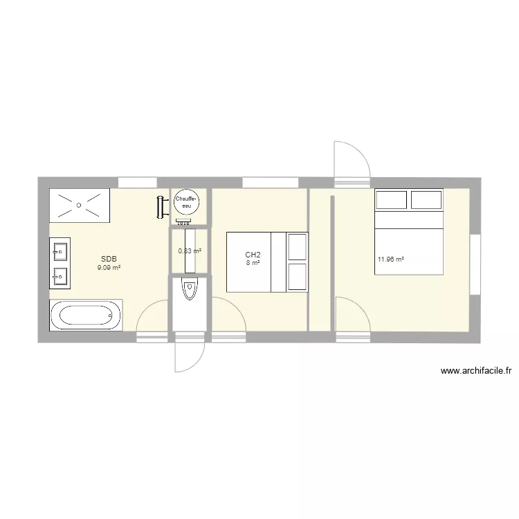cot&eacute; chambre. Plan de 