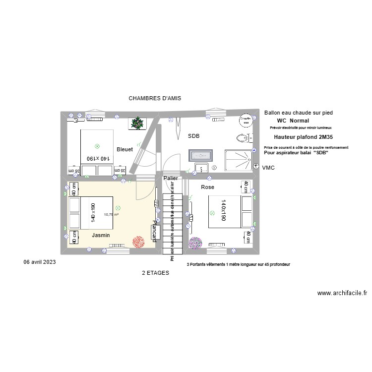 Chambres amis 2 étages vassy oct 2022. Plan de 1 pièce et 11 m2