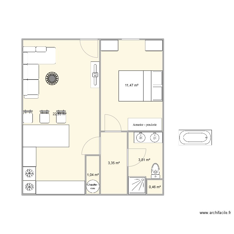 Appart Joué. Plan de 6 pièces et 43 m2