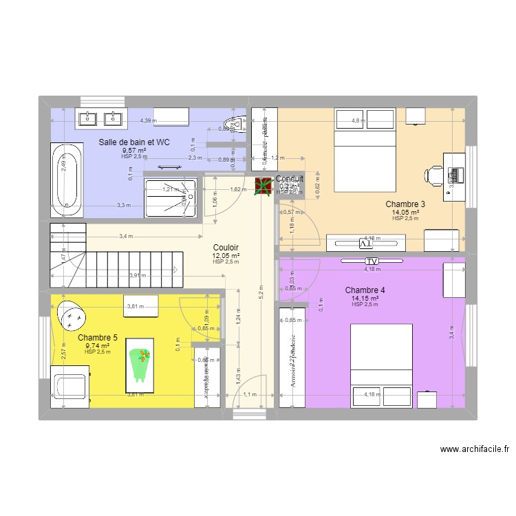 R+1 ST MARTIN etage. Plan de 6 pièces et 60 m2