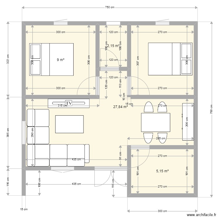 ANNEXE KOUNTIA1. Plan de 4 pièces et 44 m2