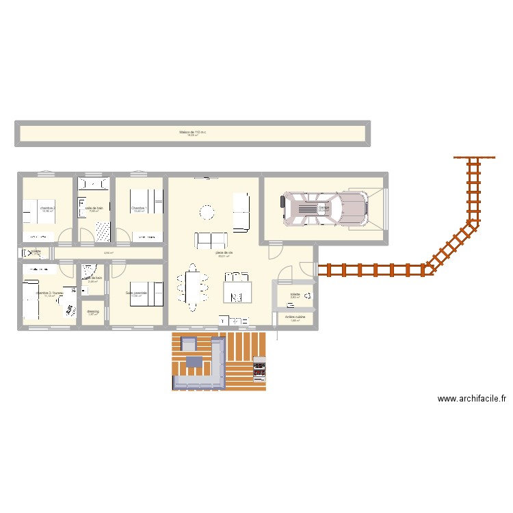 MAISON DE 110 m2. Plan de 14 pièces et 163 m2