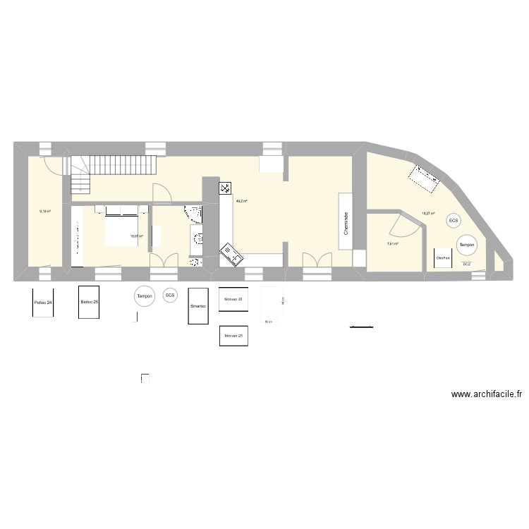Chauzanaud RdC Entrée côté cheminée. Plan de 0 pièce et 0 m2