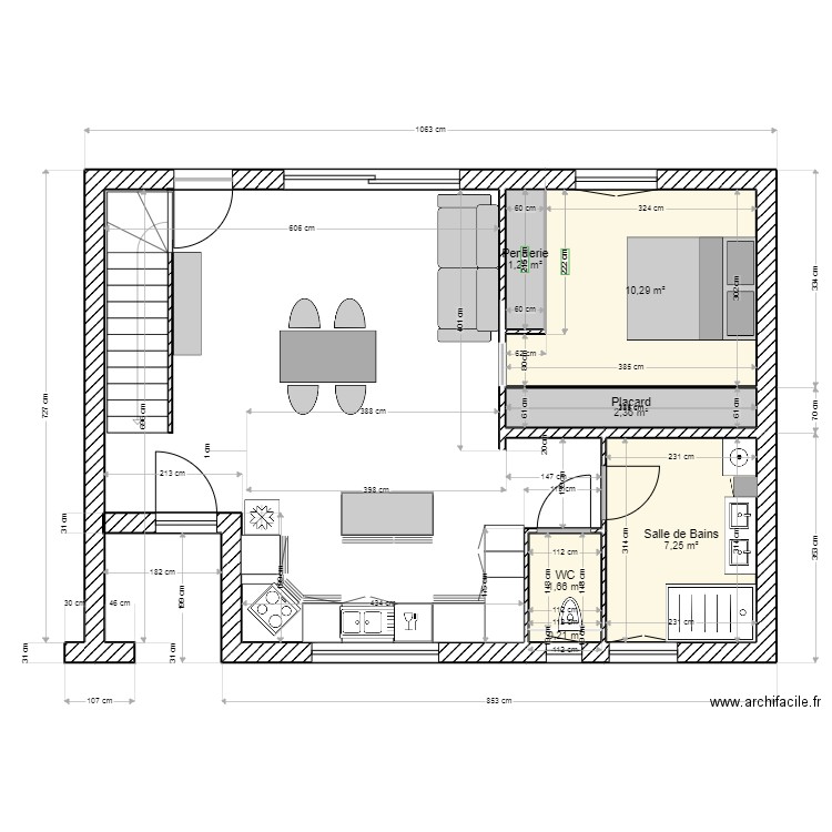 Maison Nimes RDC. Plan de 6 pièces et 23 m2