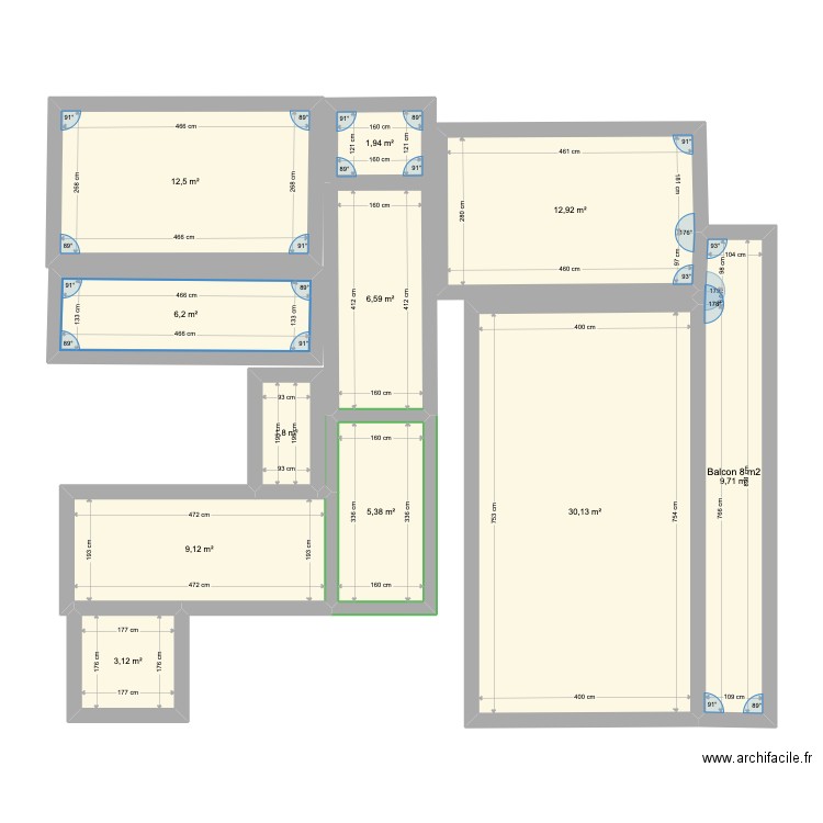 Plan 2 Sceaux 3eme etage. Plan de 11 pièces et 99 m2