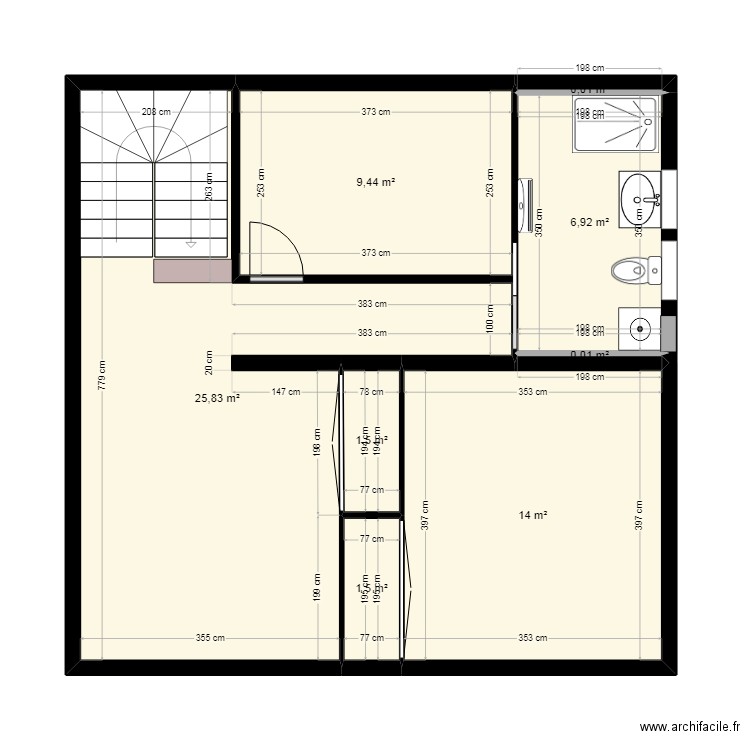 étage. Plan de 8 pièces et 59 m2