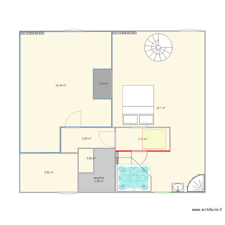  travaux etage grandchamp . Plan de 8 pièces et 74 m2