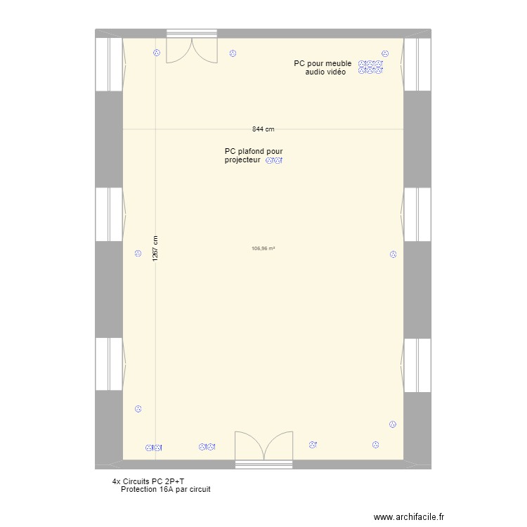 Seminaire salle mesures. Plan de 1 pièce et 107 m2