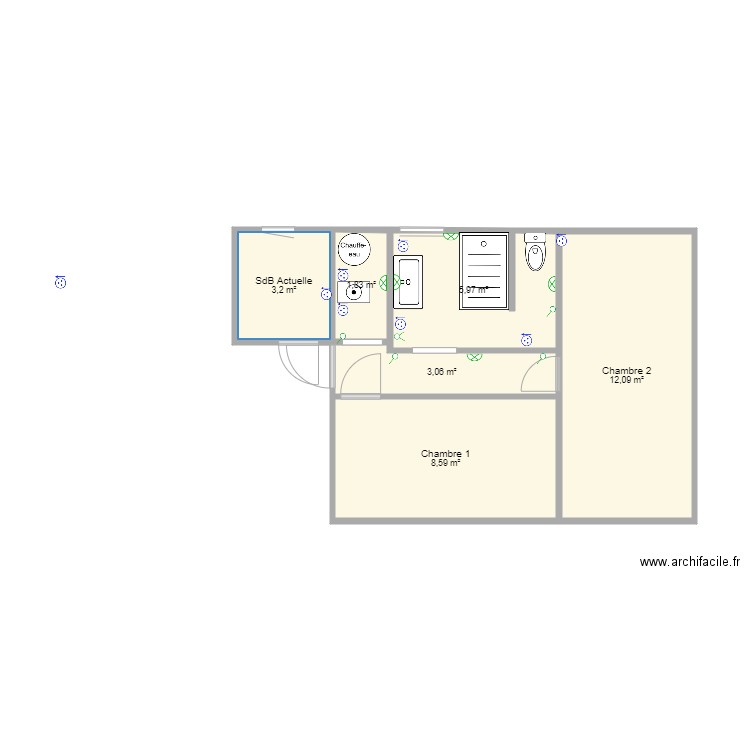 SdBTharaux1. Plan de 6 pièces et 35 m2