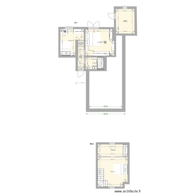 Plan R moins 1 520. Plan de 7 pièces et 58 m2