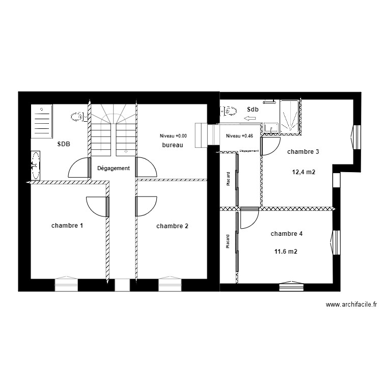 PLAN PROJET CLOISON 1. Plan de 6 pièces et 65 m2