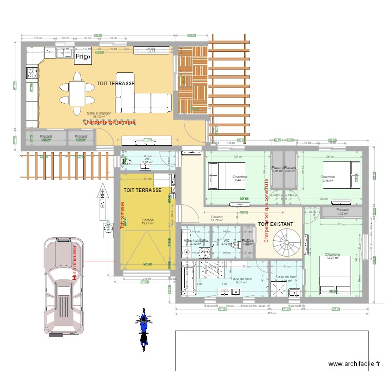 Projet Extention 40m2 combles. Plan de 23 pièces et 221 m2